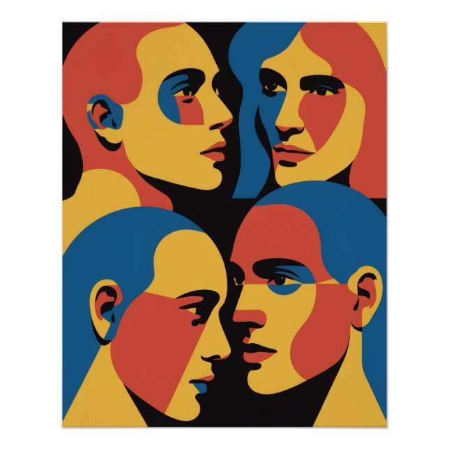 Póster Abstract Faces Grid Art Print, Human Faces (Anverso)