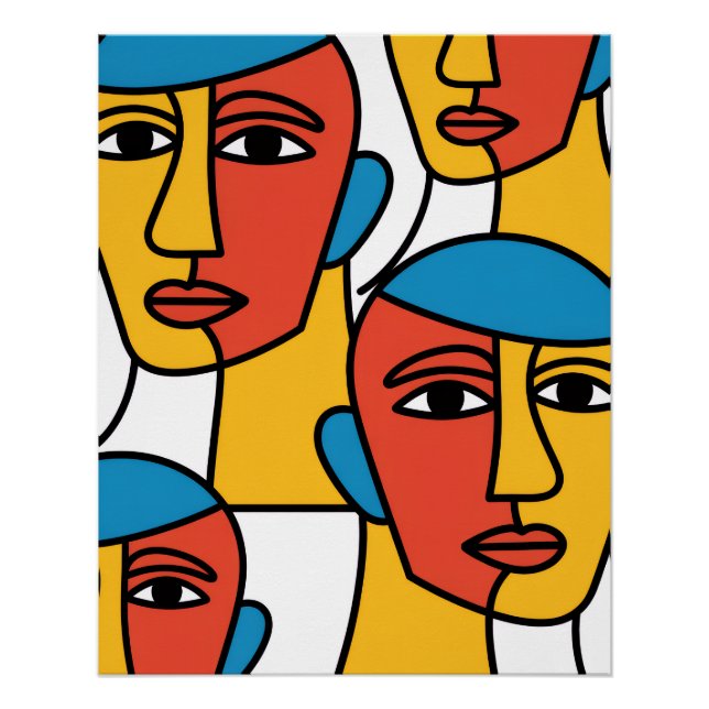 Póster Abstract Faces Print, Vibrant Geometric Art (Anverso)