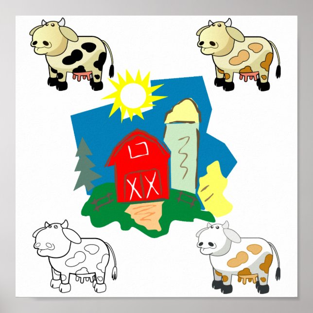 Póster Abstract Farm and Personalizado Cows Canvas Pring (Frente)