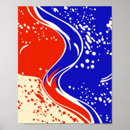 Póster Abstract Fluid Waves in Red, and Blue