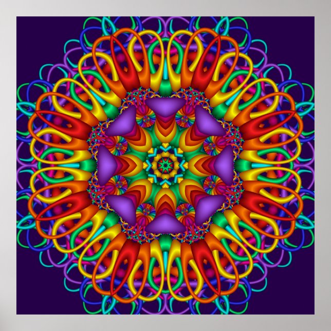 Póster Abstract fractal  Bright shining Mandala (Frente)