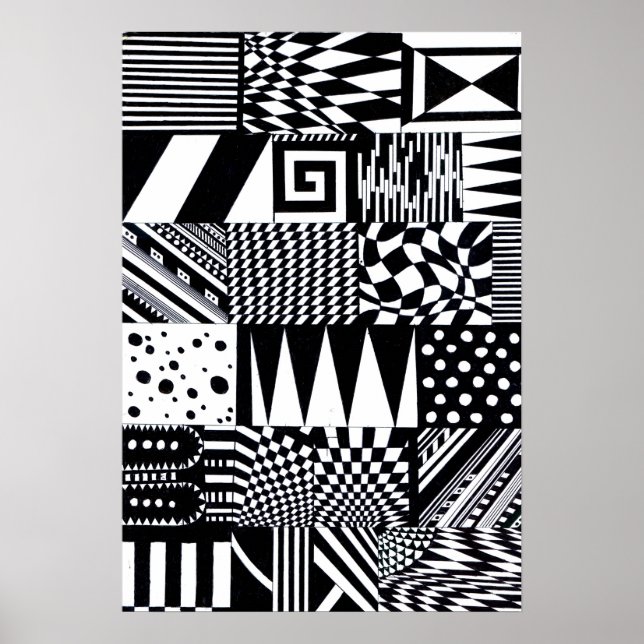Póster abstract geometric shapes black white pattern hand (Frente)