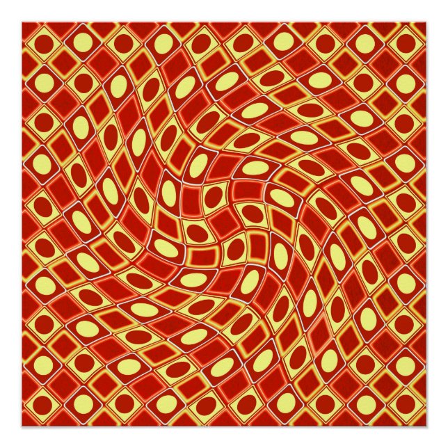 Póster Abstract geometric swirl retro pattern in red  (Anverso)