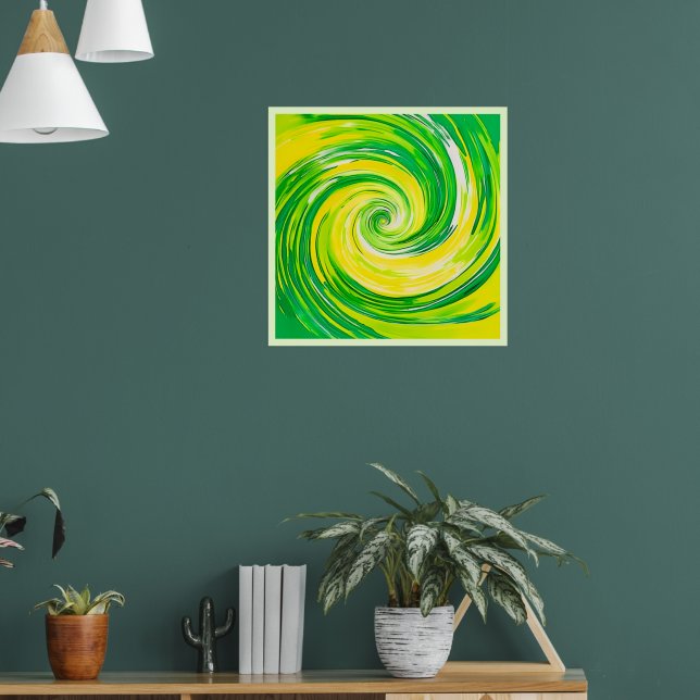 Póster Abstract Green Yellow Spiral Art (Salón 1)