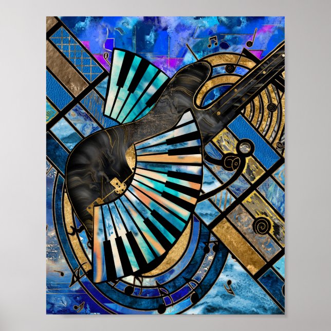 Póster Abstract Guitar and Keys Art Collage Mixed Texture (Frente)