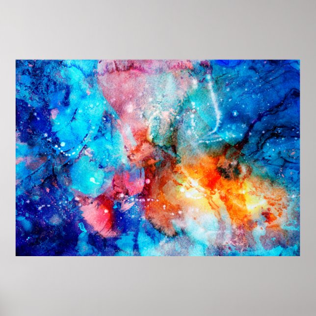 Póster Abstract hand-made texture. Marbling blue and oran (Frente)