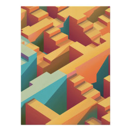 Póster Abstract Isometric Maze Pattern in Cool Tones