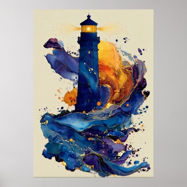 Póster Abstract Lighthouse Liquid Art Coastal Color Flow  (Frente)