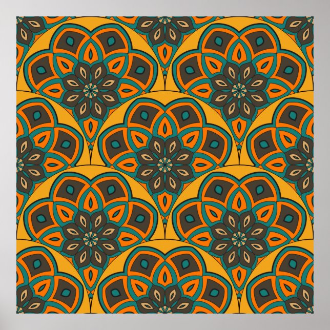 Póster Abstract mandala fish scale seamless pattern. Orna (Frente)