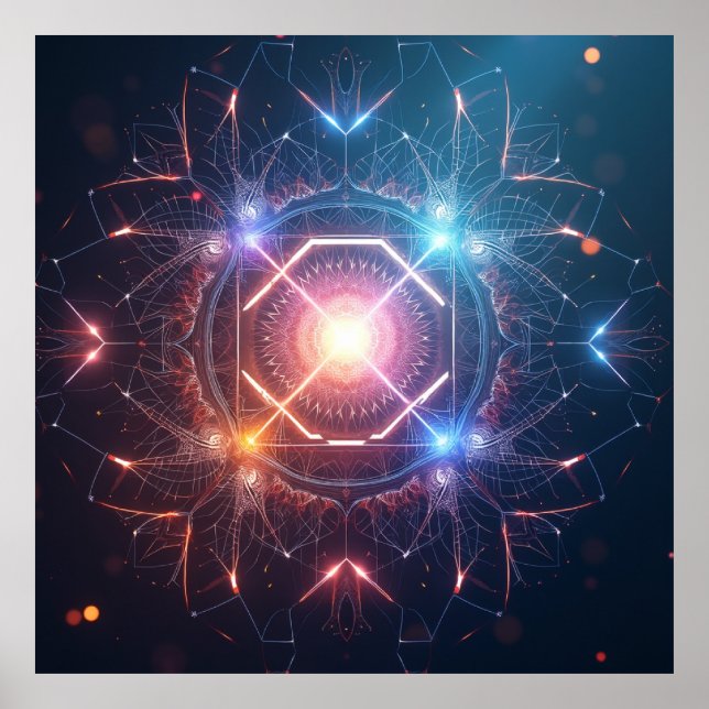 Póster Abstract Mandala : Iridescent Geometric Poster (Frente)