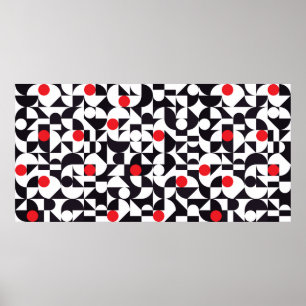 Póster Abstract minimal geometric black white and red pat