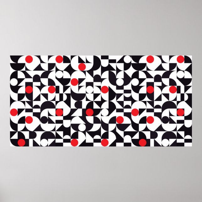 Póster Abstract minimal geometric black white and red pat (Frente)