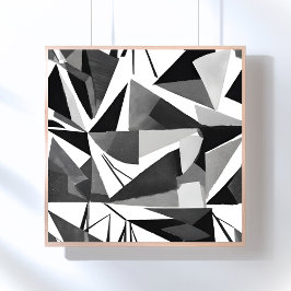 Póster Abstract Modern Geometric Black & White Watercolor