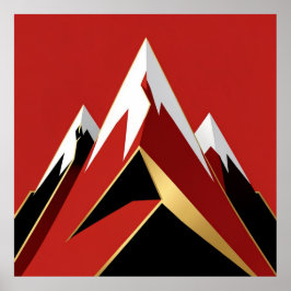 Póster Abstract Mountain Range Red Black Gold