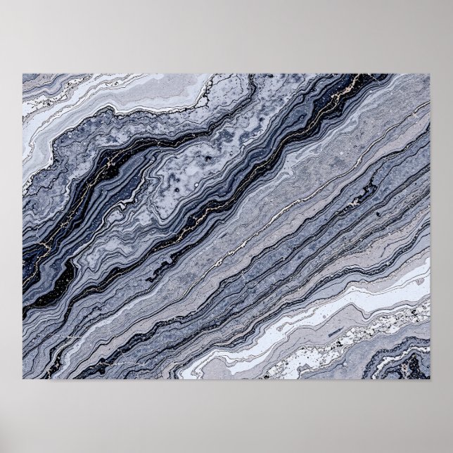Póster Abstract Navy Blue Grey Marble Stone vein Texture  (Frente)
