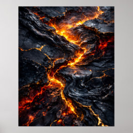 Póster Abstract Obsidian Lava Flow Fire Art Poster