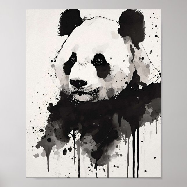 Póster Abstract Panda Wall Art – Black and White Ink (Frente)