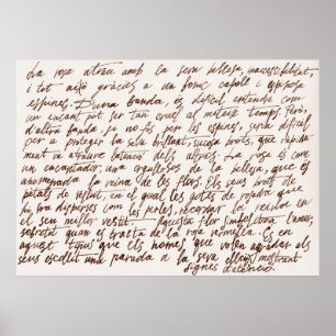 Póster Abstract retro unreadable brown ink-written text. 