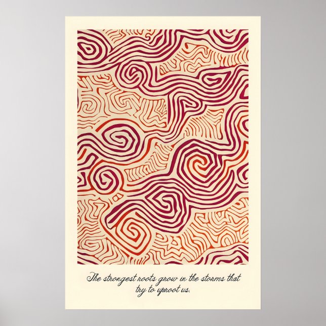 Póster Abstract Root Pattern Print Earthy Red Beige Swirl (Frente)