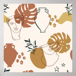 Póster Abstract seamless pattern of Greek sculpture head