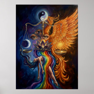 Póster Abstract Spiritual Art Poster “Phoenix & Lotus Reb