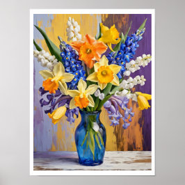 Póster Abstract Spring Floral Bouquet Yellow Daffodis