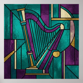 Póster Abstract Stained Glass Harp Poster Teal and Purple