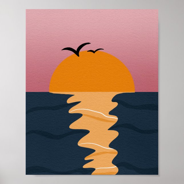 Póster Abstract Sunset Over Ocean Minimalist Boho Art (Frente)