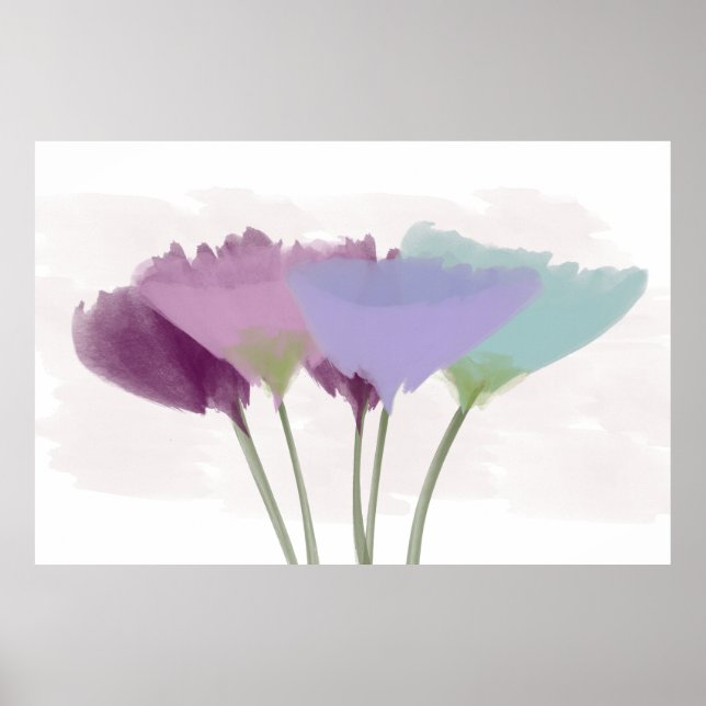 Póster Abstract Watercolor Peony Bouquet Lilac (Frente)
