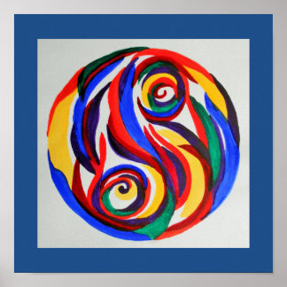 Póster Abstract watercolor rainbow yin yang