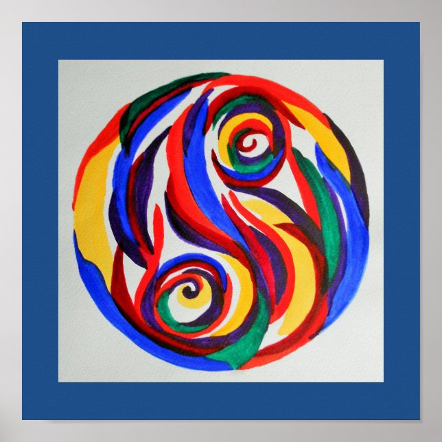 Póster Abstract watercolor rainbow yin yang (Frente)