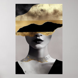 Póster Abstract Woman Gold Black Surrealist Art Elegant