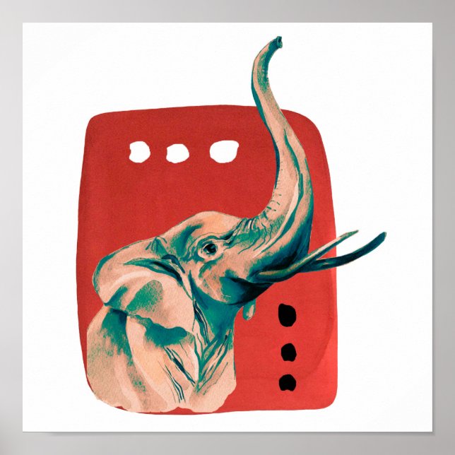 Póster Abstracto acuarela elefante africano (Frente)