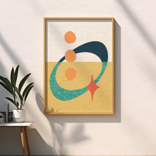 Póster Abstracto Atómico de Mediados de Siglo Amarillo, N
