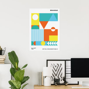 Póster abstracto Bauhaus naranja teal