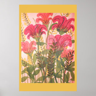 Póster Abstracto color de agua floral rosa