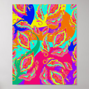 Póster abstracto, color, patrón, indio, mandala, rosa,