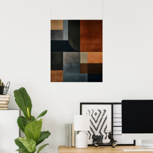 Póster abstracto con patrón geométrico terroso Bau