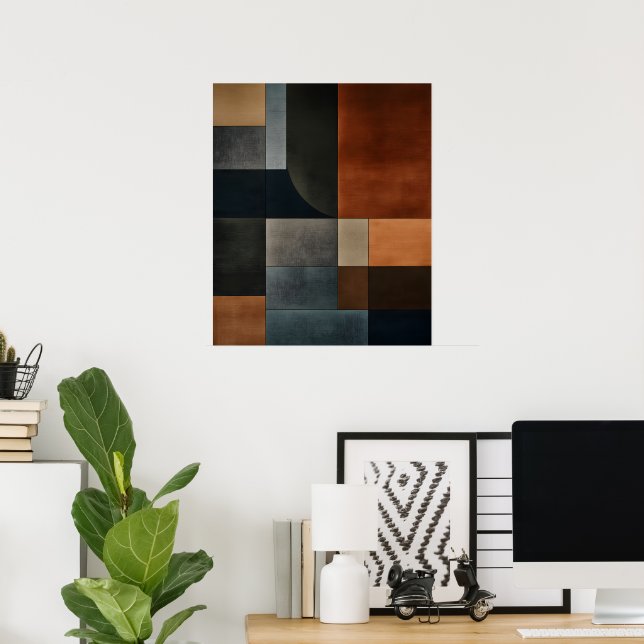 Póster abstracto con patrón geométrico terroso Bau (Oficina en casa)