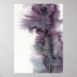 Póster abstracto de acuarela en oro púrpura