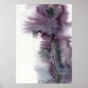 Póster abstracto de acuarela en oro púrpura
