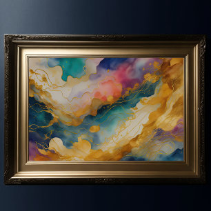 Póster Abstracto de acuarela Oro Orgánico