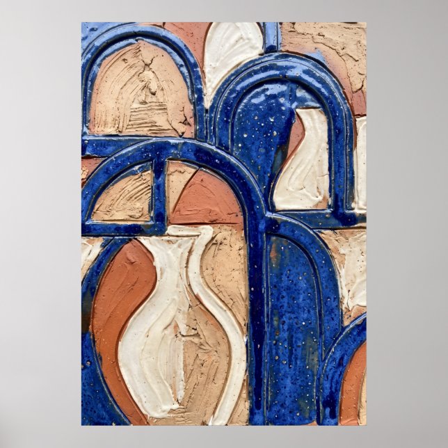 Póster abstracto de arco de terracota azul (Frente)