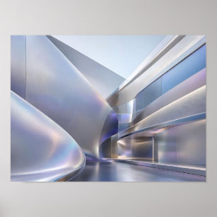 Póster abstracto de arquitectura fluida plateada f