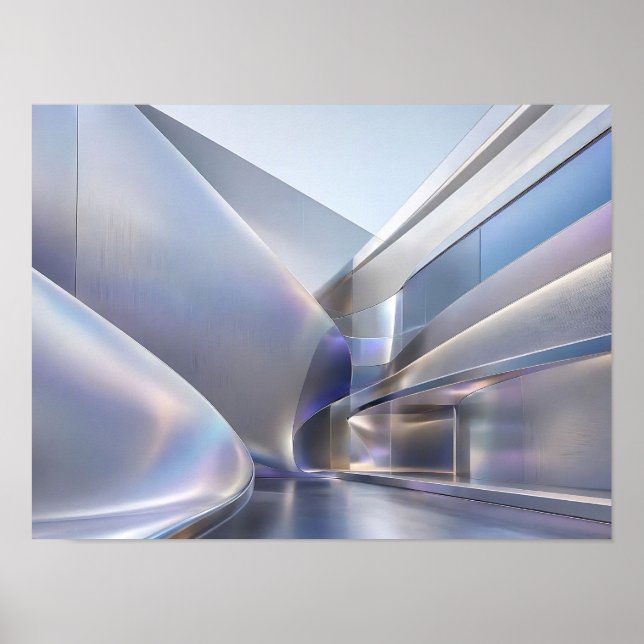 Póster abstracto de arquitectura fluida plateada f (Frente)