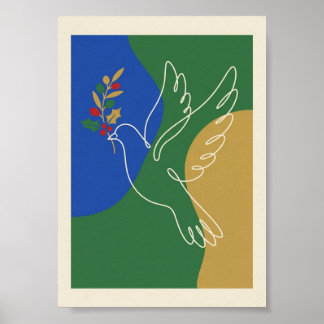 Póster abstracto de arte de línea de paloma de la