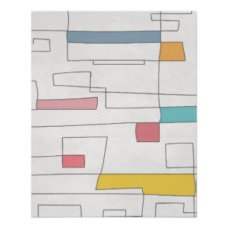 Póster Abstracto de Bloque Retro de Mitad de Siglo en Pas