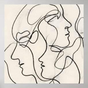 Póster abstracto de cara de línea minimalista
