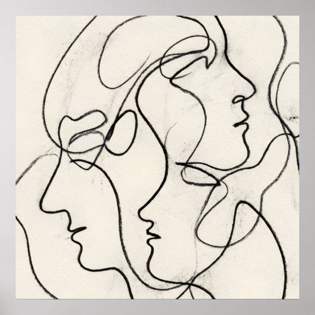 Póster abstracto de cara de línea minimalista (Frente)