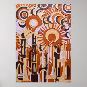 Póster abstracto de círculos retro naranjas